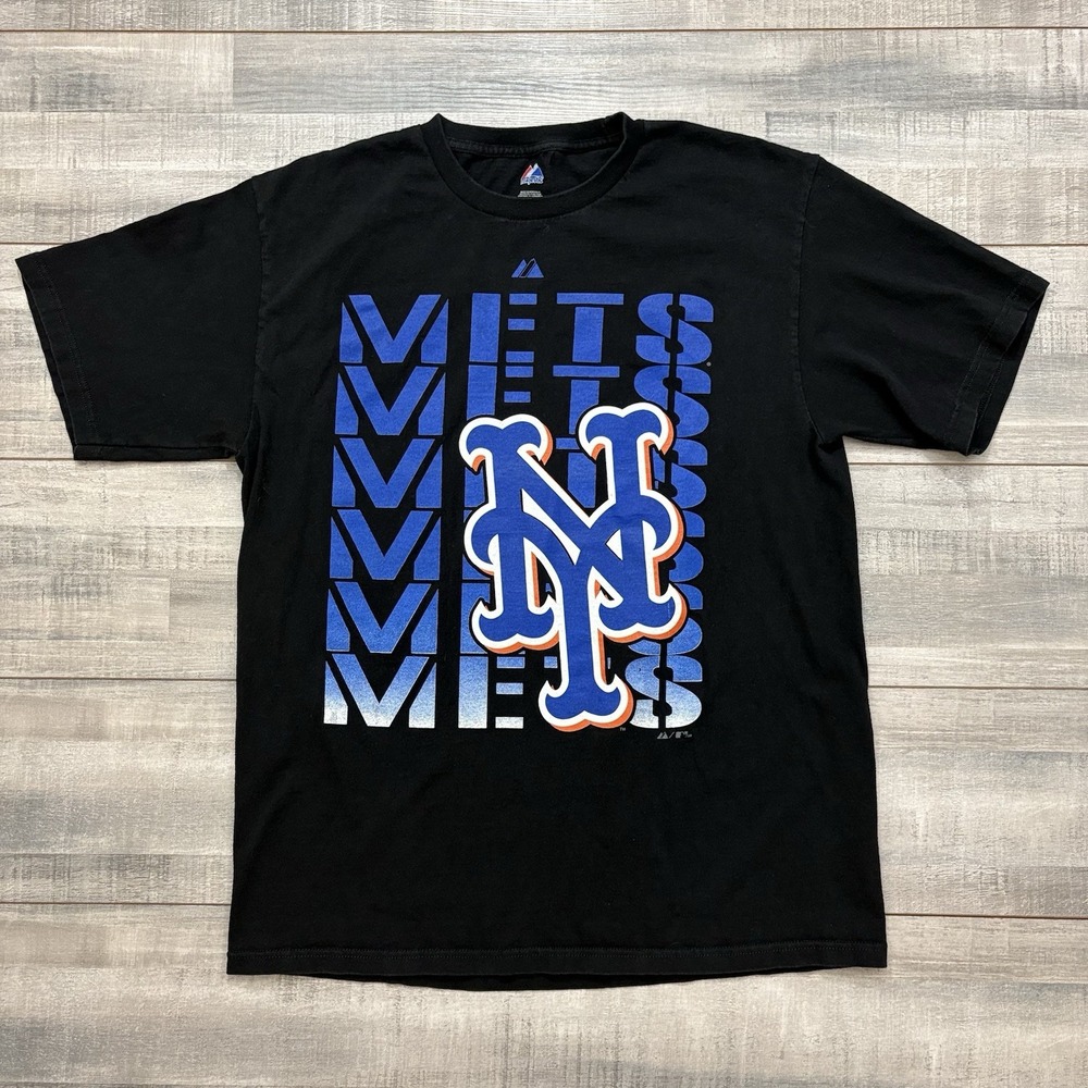 MLB Majestic NY New York Mets Black Graphic Shirt Men’s Size Large Baseball